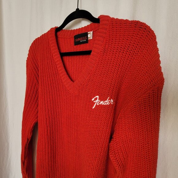 Fender Guitars Y2K PROMO Red V-Neck Cotton Knit Sweater O/S Unisex - Picture 2 of 7